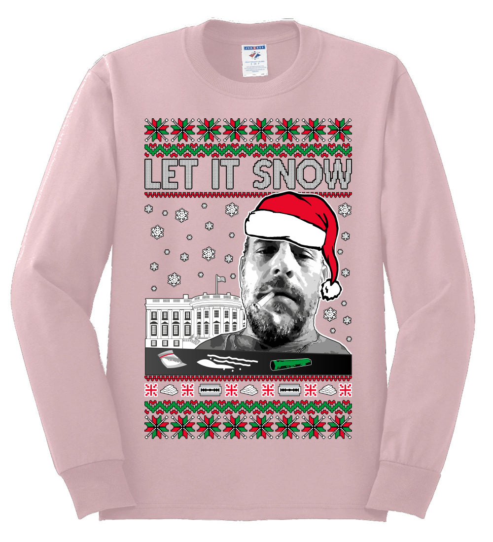 Hunter Let It Snow Biden , Merry Christmas Tee, Ugly Christmas,  Sweater Mens Long Sleeve Shirt
