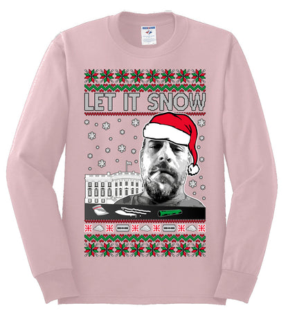 Hunter Let It Snow Biden , Merry Christmas Tee, Ugly Christmas,  Sweater Mens Long Sleeve Shirt