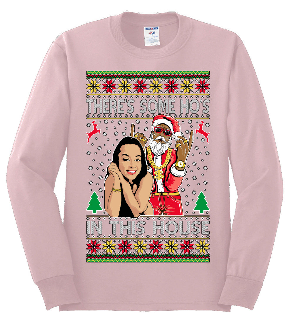 Santa the Plug Hos In This House , Merry Christmas Tee, Ugly Christmas,  Sweater Mens Long Sleeve Shirt
