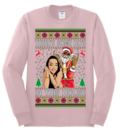 Santa the Plug Hos In This House , Merry Christmas Tee, Ugly Christmas,  Sweater Mens Long Sleeve Shirt