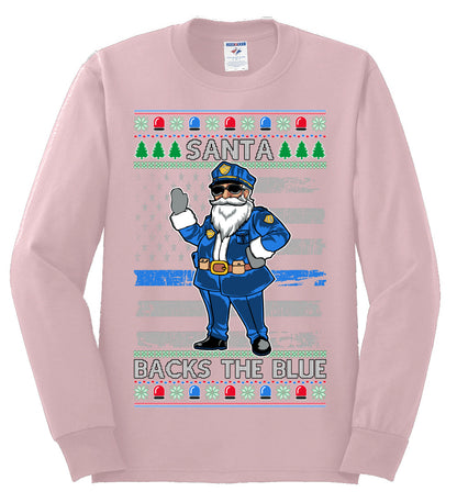 Santa Backs the Blue, Christmas Gifts, Funny Xmas Gift Idea, Ugly Christmas Sweater Mens Long Sleeve Shirt