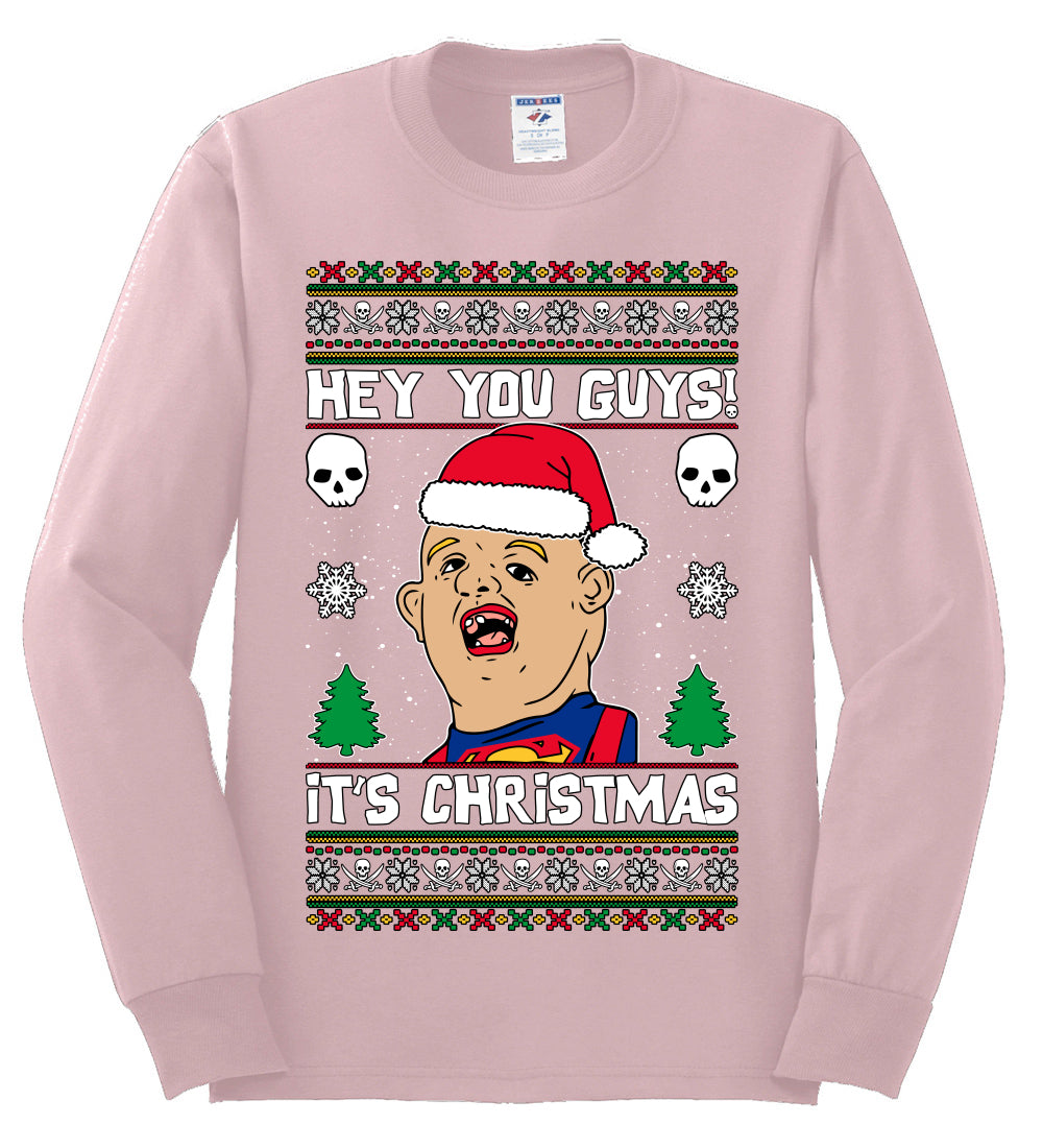 Hey You Guys! It's Sloth Never Say Die, Christmas Gifts, Funny Xmas Gift Idea, Ugly Christmas Sweater Mens Long Sleeve Shirt