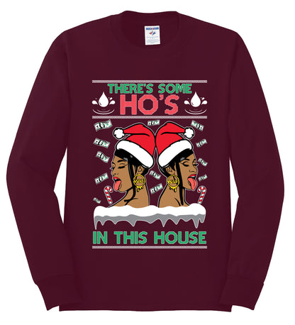 Woman Rapper Ho's In This House, Christmas Gifts, Funny Xmas Gift Idea, Ugly Christmas Sweater Mens Long Sleeve Shirt