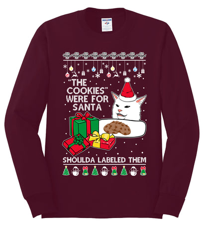Cat Meme The Cookies Were For Santa Cute Xmas Meme, Christmas Gifts, Funny Xmas Gift Idea, Ugly Christmas Sweater Mens Long Sleeve Shirt