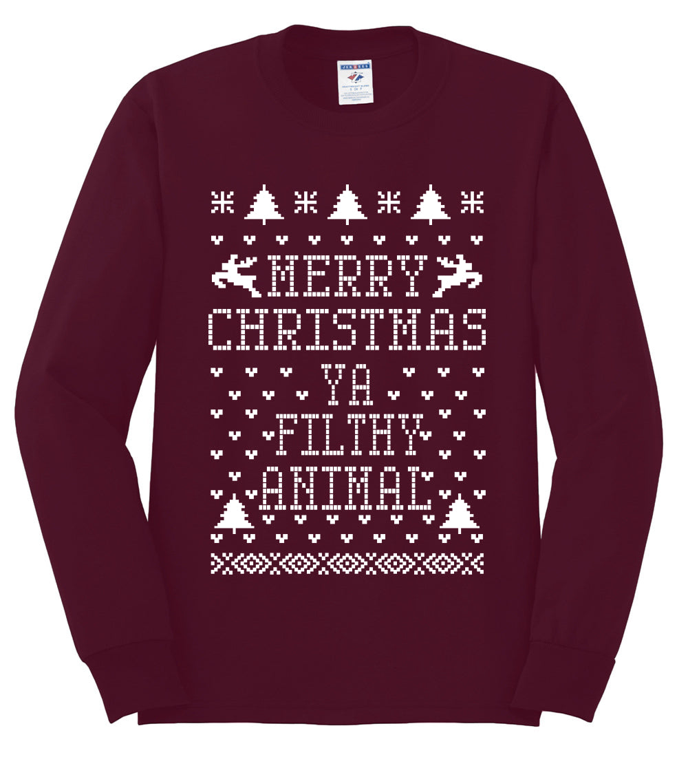 Merry Xmas You Filthy Animal, Christmas Gifts, Funny Xmas Gift Idea, Ugly Christmas Sweater Mens Long Sleeve Shirt