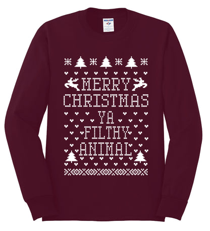 Merry Xmas You Filthy Animal, Christmas Gifts, Funny Xmas Gift Idea, Ugly Christmas Sweater Mens Long Sleeve Shirt