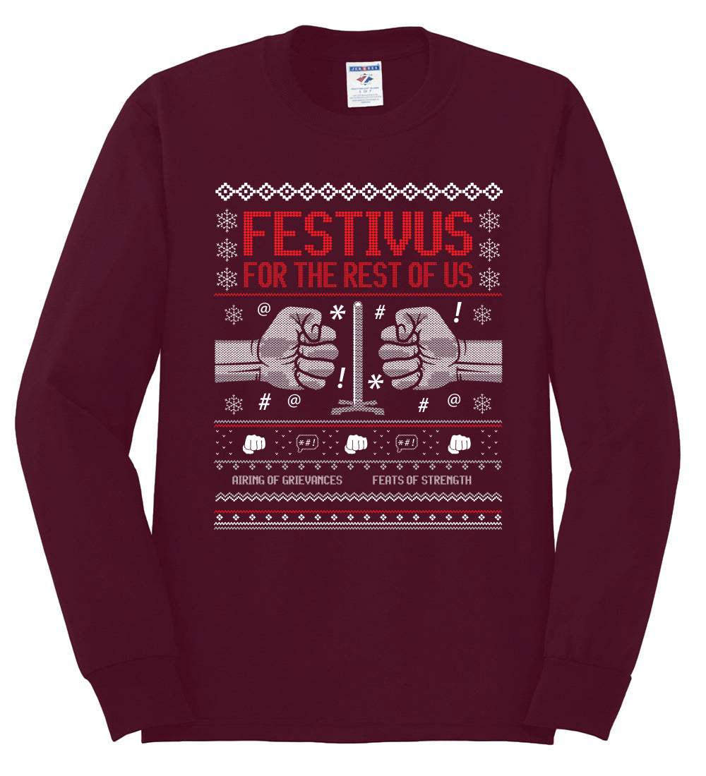 Festivus for the Rest of Us, Christmas Gifts, Funny Xmas Gift Idea, Ugly Christmas Sweater Mens Long Sleeve Shirt
