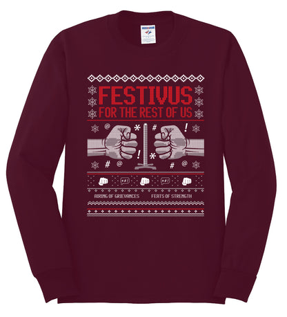 Festivus for the Rest of Us, Christmas Gifts, Funny Xmas Gift Idea, Ugly Christmas Sweater Mens Long Sleeve Shirt