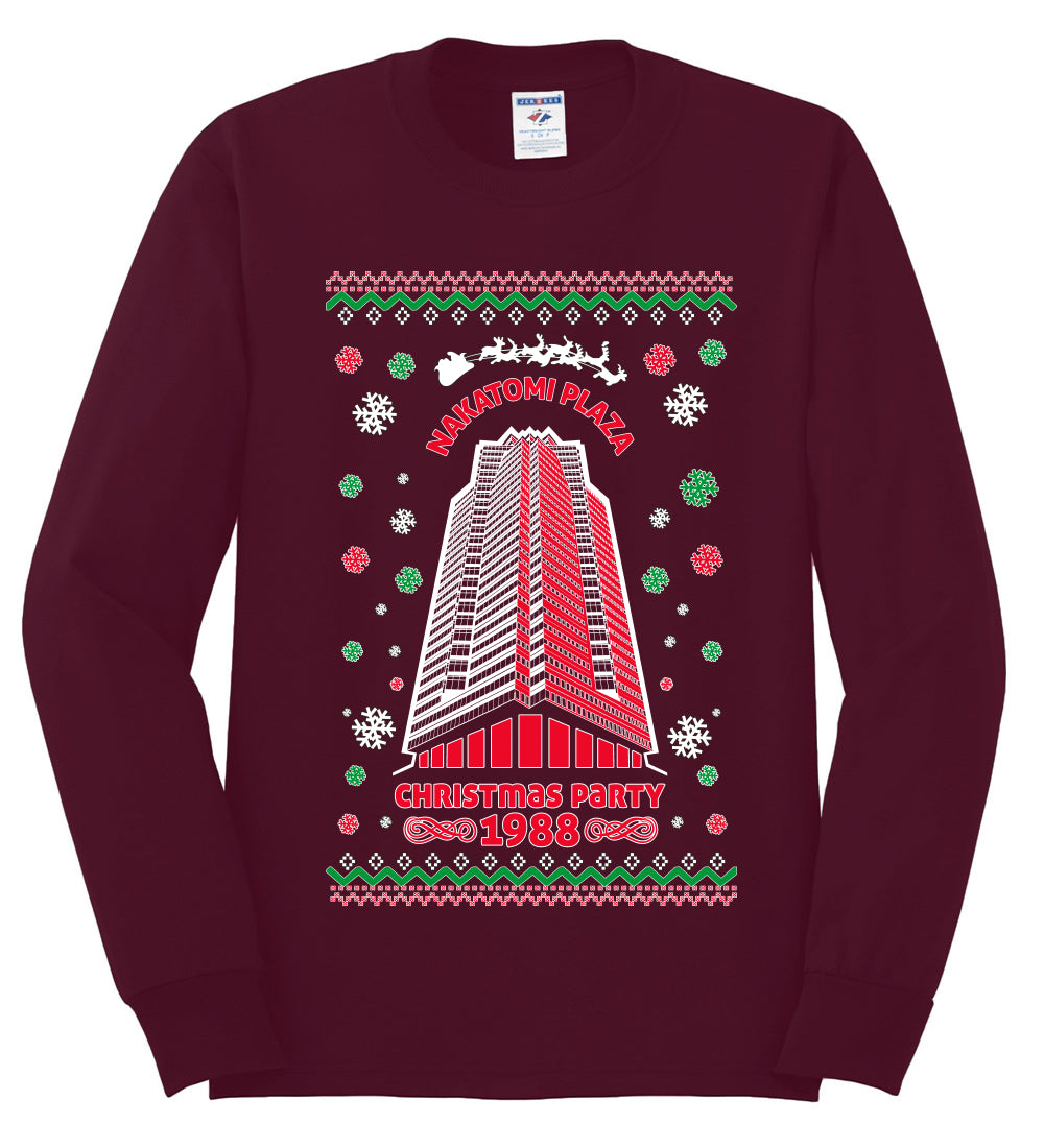 Ugly Unisex Crewneck Christmas Sweater 1988 Nakatomi Plaza Christmas Party  Ugly Christmas Sweater Mens Long Sleeve Shirt