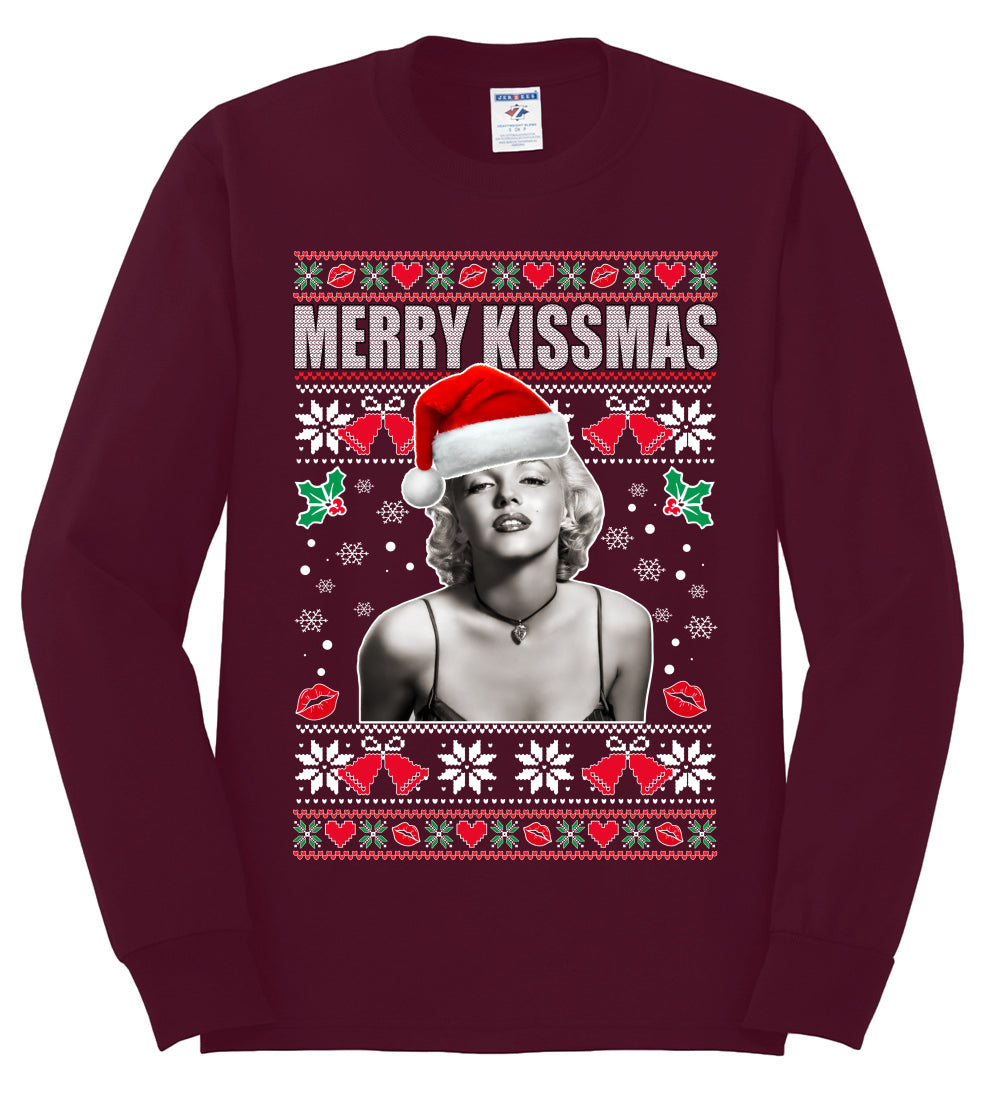 Merry Kissmas Marilyn Monroe, Christmas Gifts, Funny Xmas Gift Idea, Ugly Christmas Sweater Mens Long Sleeve Shirt