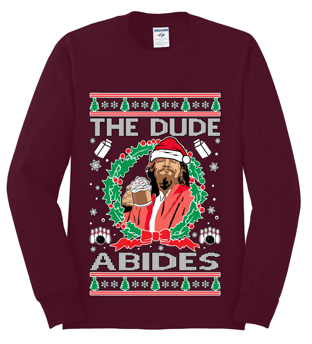 Big Lebowski - The Dude Abides, Christmas Gifts, Funny Xmas Gift Idea, Ugly Christmas Sweater Mens Long Sleeve Shirt