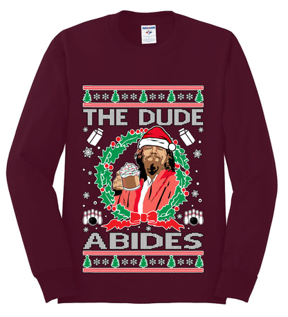 Big Lebowski - The Dude Abides, Christmas Gifts, Funny Xmas Gift Idea, Ugly Christmas Sweater Mens Long Sleeve Shirt