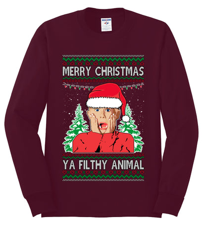 Filthy Animal Christmas Sweatshirt Kevin Movie Christmas Sweater, Ugly Christmas Sweater Unisex Crewneck Sweatshirt Ugly Christmas Sweater Mens Long Sleeve Shirt
