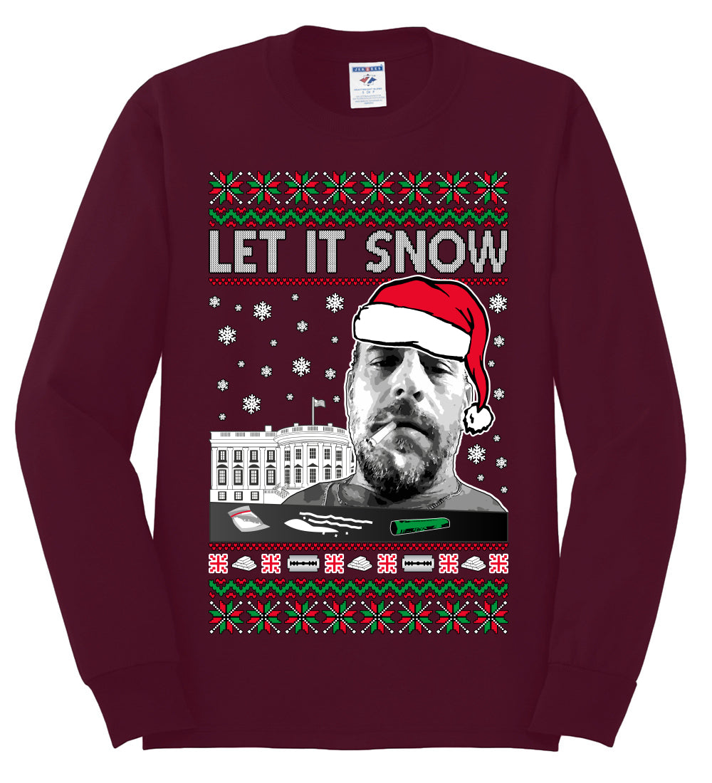Hunter Let It Snow Biden , Merry Christmas Tee, Ugly Christmas,  Sweater Mens Long Sleeve Shirt
