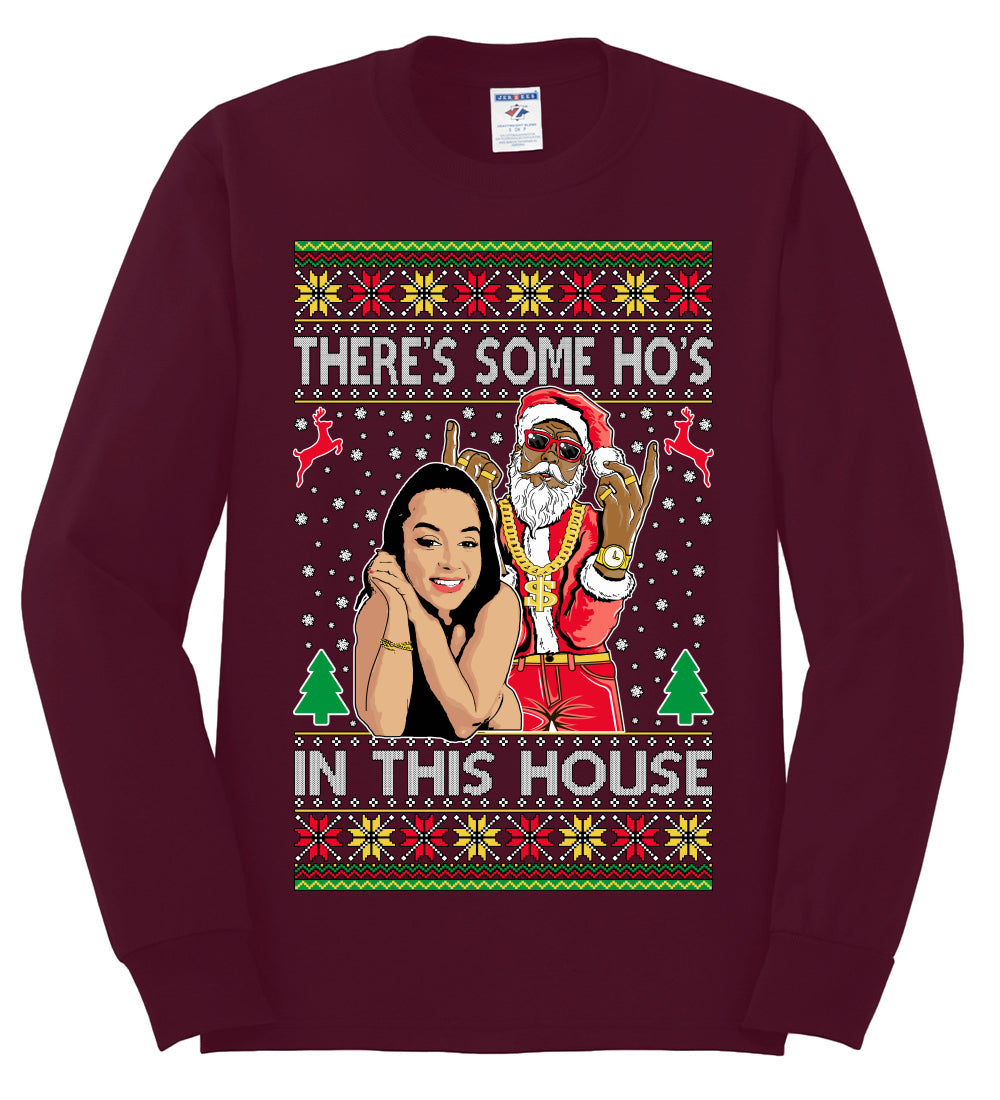Santa the Plug Hos In This House , Merry Christmas Tee, Ugly Christmas,  Sweater Mens Long Sleeve Shirt