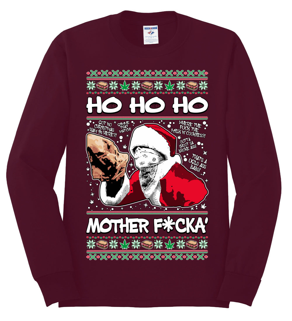 Friday Hood Santa , Merry Christmas Tee, Ugly Christmas,  Sweater Mens Long Sleeve Shirt