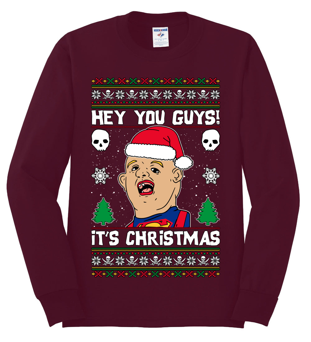 Hey You Guys! It's Sloth Never Say Die, Christmas Gifts, Funny Xmas Gift Idea, Ugly Christmas Sweater Mens Long Sleeve Shirt