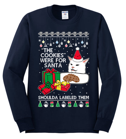 Cat Meme The Cookies Were For Santa Cute Xmas Meme, Christmas Gifts, Funny Xmas Gift Idea, Ugly Christmas Sweater Mens Long Sleeve Shirt