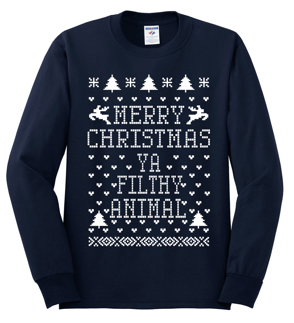 Merry Xmas You Filthy Animal, Christmas Gifts, Funny Xmas Gift Idea, Ugly Christmas Sweater Mens Long Sleeve Shirt
