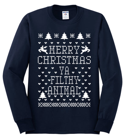 Merry Xmas You Filthy Animal, Christmas Gifts, Funny Xmas Gift Idea, Ugly Christmas Sweater Mens Long Sleeve Shirt