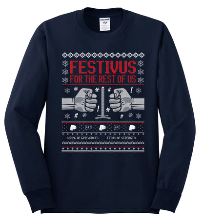 Festivus for the Rest of Us, Christmas Gifts, Funny Xmas Gift Idea, Ugly Christmas Sweater Mens Long Sleeve Shirt