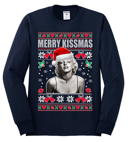 Merry Kissmas Marilyn Monroe, Christmas Gifts, Funny Xmas Gift Idea, Ugly Christmas Sweater Mens Long Sleeve Shirt