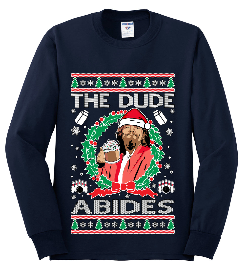 Big Lebowski - The Dude Abides, Christmas Gifts, Funny Xmas Gift Idea, Ugly Christmas Sweater Mens Long Sleeve Shirt