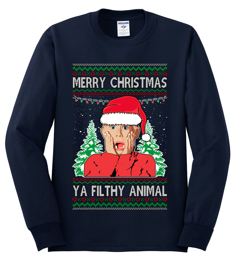 Filthy Animal Christmas Sweatshirt Kevin Movie Christmas Sweater, Ugly Christmas Sweater Unisex Crewneck Sweatshirt Ugly Christmas Sweater Mens Long Sleeve Shirt