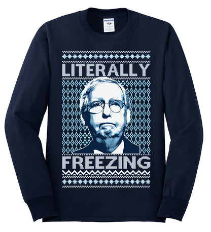 Literally Freezing McConnell , Merry Christmas Tee, Ugly Christmas,  Sweater Mens Long Sleeve Shirt