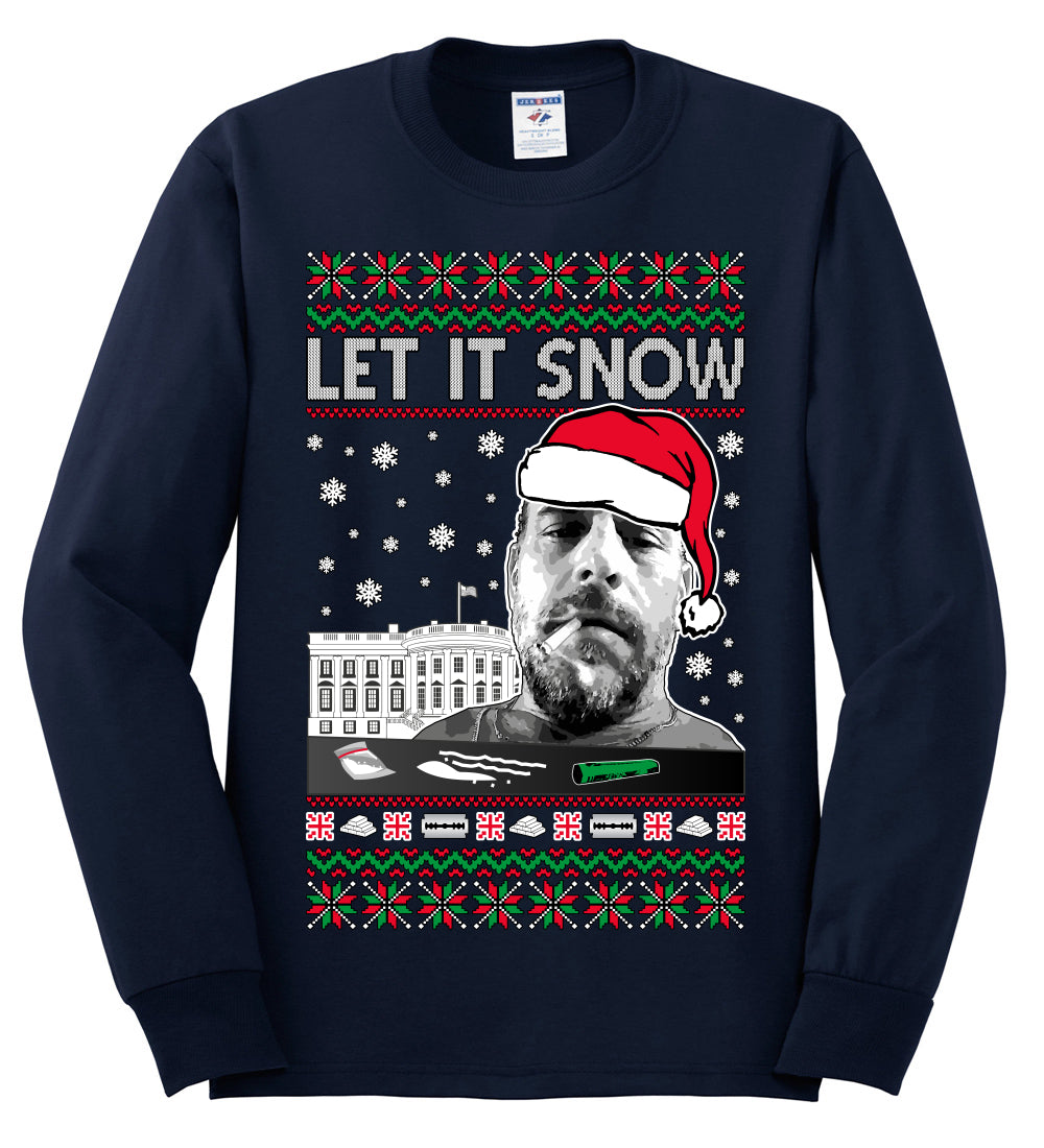 Hunter Let It Snow Biden , Merry Christmas Tee, Ugly Christmas,  Sweater Mens Long Sleeve Shirt