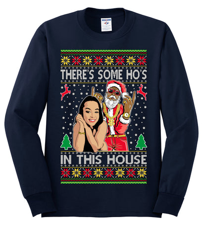 Santa the Plug Hos In This House , Merry Christmas Tee, Ugly Christmas,  Sweater Mens Long Sleeve Shirt