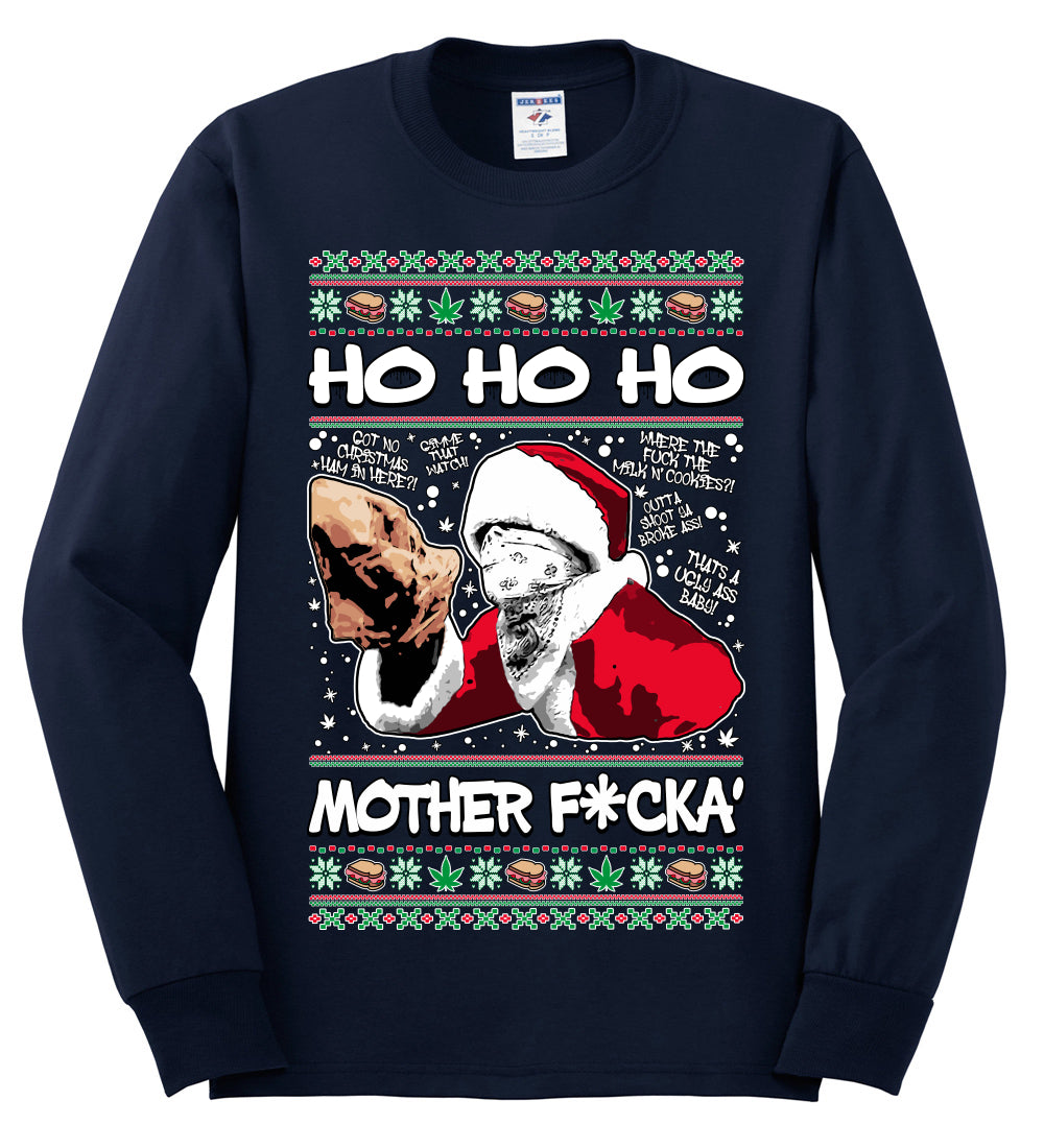 Friday Hood Santa , Merry Christmas Tee, Ugly Christmas,  Sweater Mens Long Sleeve Shirt