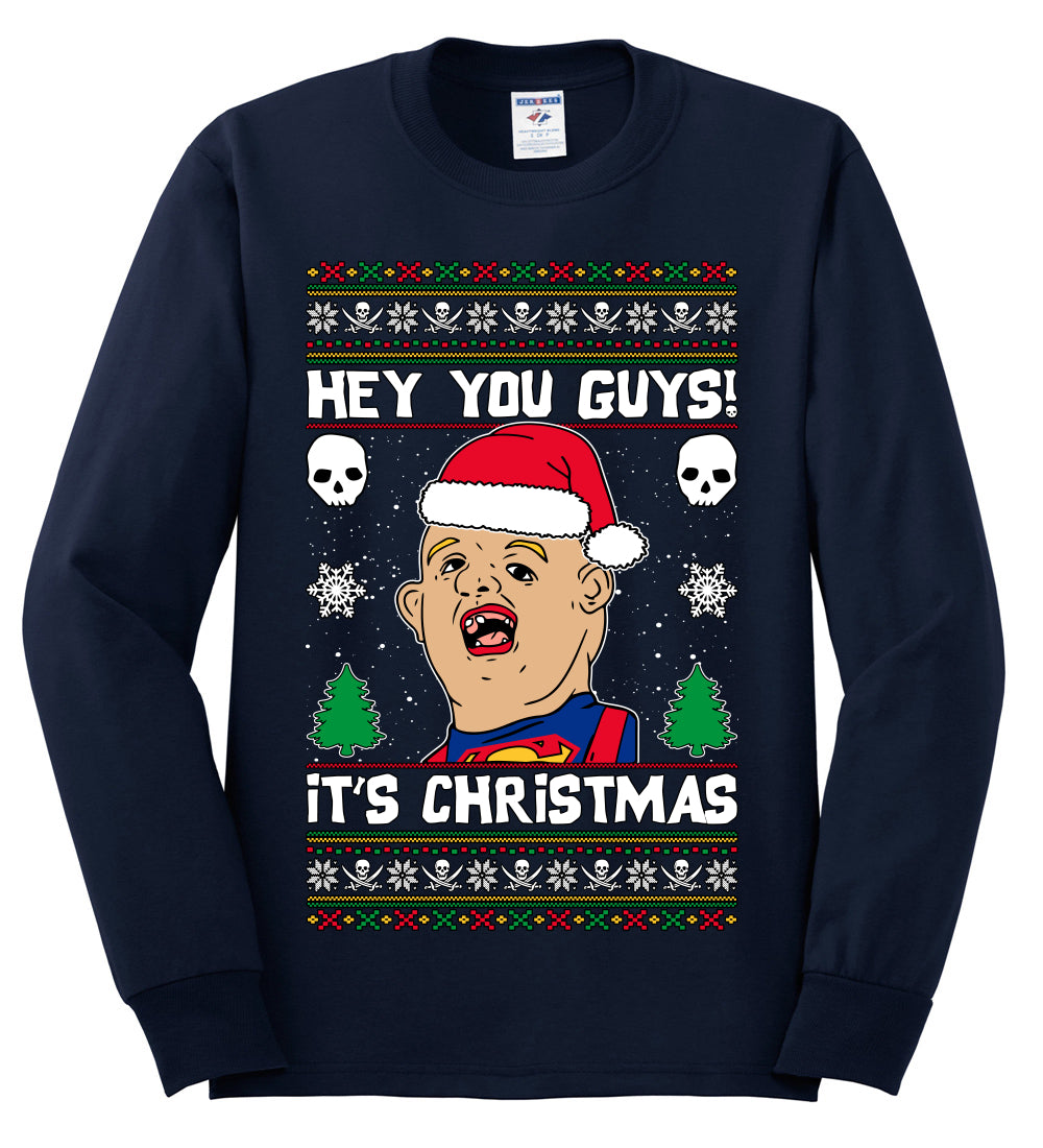Hey You Guys! It's Sloth Never Say Die, Christmas Gifts, Funny Xmas Gift Idea, Ugly Christmas Sweater Mens Long Sleeve Shirt