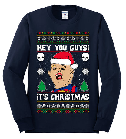 Hey You Guys! It's Sloth Never Say Die, Christmas Gifts, Funny Xmas Gift Idea, Ugly Christmas Sweater Mens Long Sleeve Shirt