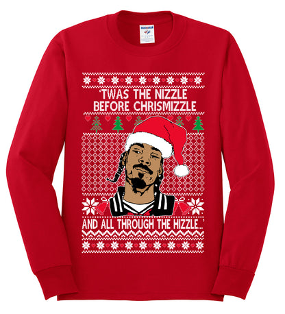 Twas The Nizzle Before Chrismizzle And All Through The Wizzle White, Christmas Gifts, Funny Xmas Gift Idea, Ugly Christmas Sweater Mens Long Sleeve Shirt