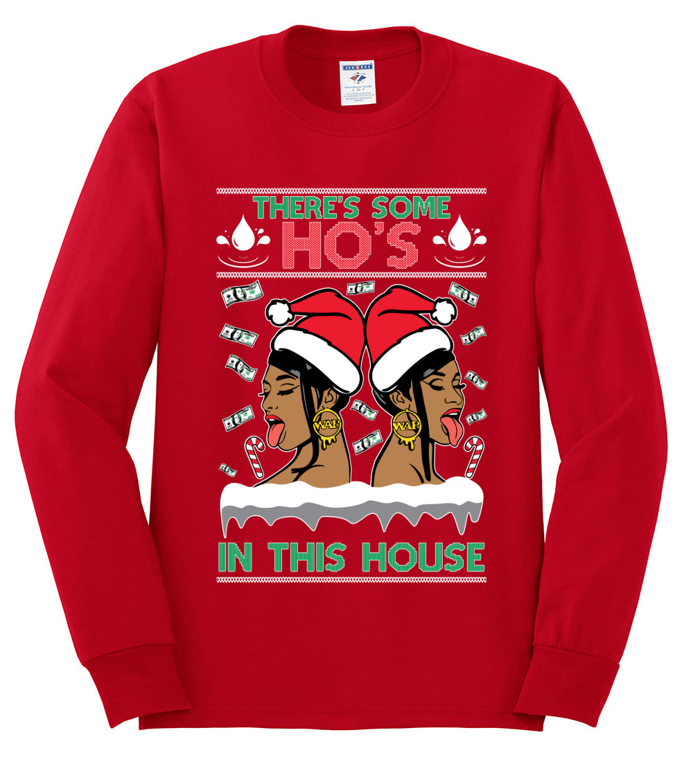 Woman Rapper Ho's In This House, Christmas Gifts, Funny Xmas Gift Idea, Ugly Christmas Sweater Mens Long Sleeve Shirt