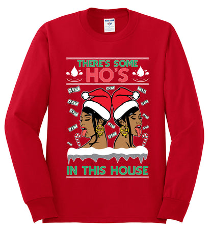 Woman Rapper Ho's In This House, Christmas Gifts, Funny Xmas Gift Idea, Ugly Christmas Sweater Mens Long Sleeve Shirt