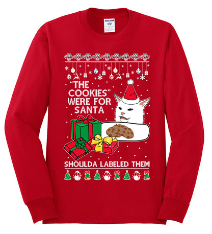 Cat Meme The Cookies Were For Santa Cute Xmas Meme, Christmas Gifts, Funny Xmas Gift Idea, Ugly Christmas Sweater Mens Long Sleeve Shirt