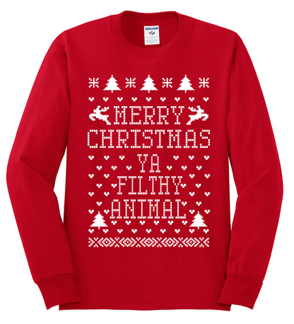 Merry Xmas You Filthy Animal, Christmas Gifts, Funny Xmas Gift Idea, Ugly Christmas Sweater Mens Long Sleeve Shirt