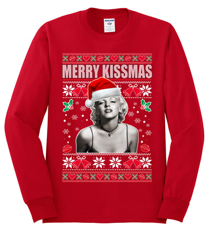 Merry Kissmas Marilyn Monroe, Christmas Gifts, Funny Xmas Gift Idea, Ugly Christmas Sweater Mens Long Sleeve Shirt