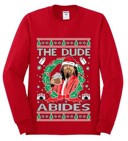 Big Lebowski - The Dude Abides, Christmas Gifts, Funny Xmas Gift Idea, Ugly Christmas Sweater Mens Long Sleeve Shirt