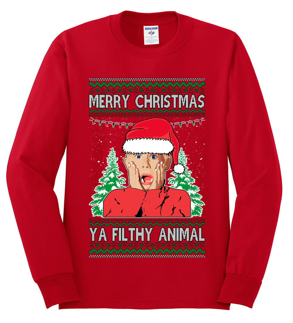 Filthy Animal Christmas Sweatshirt Kevin Movie Christmas Sweater, Ugly Christmas Sweater Unisex Crewneck Sweatshirt Ugly Christmas Sweater Mens Long Sleeve Shirt