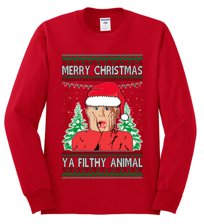 Filthy Animal Christmas Sweatshirt Kevin Movie Christmas Sweater, Ugly Christmas Sweater Unisex Crewneck Sweatshirt Ugly Christmas Sweater Mens Long Sleeve Shirt
