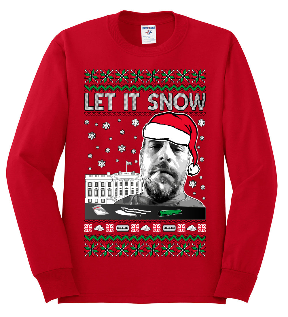 Hunter Let It Snow Biden , Merry Christmas Tee, Ugly Christmas,  Sweater Mens Long Sleeve Shirt