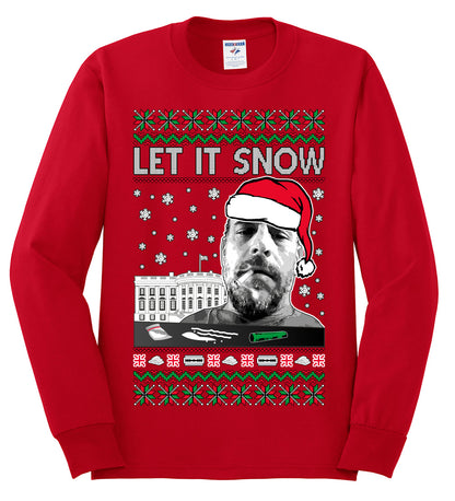 Hunter Let It Snow Biden , Merry Christmas Tee, Ugly Christmas,  Sweater Mens Long Sleeve Shirt