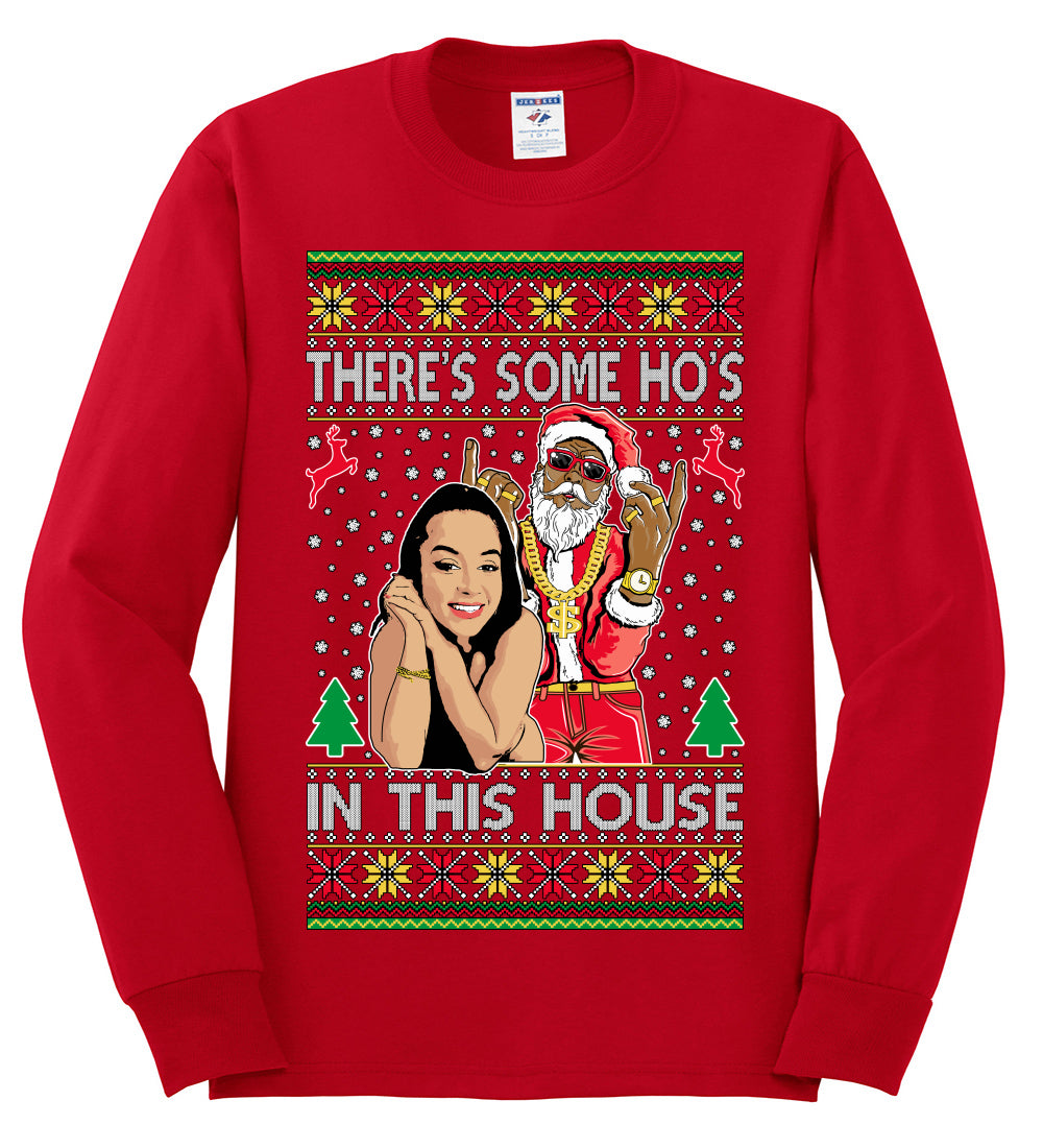 Santa the Plug Hos In This House , Merry Christmas Tee, Ugly Christmas,  Sweater Mens Long Sleeve Shirt