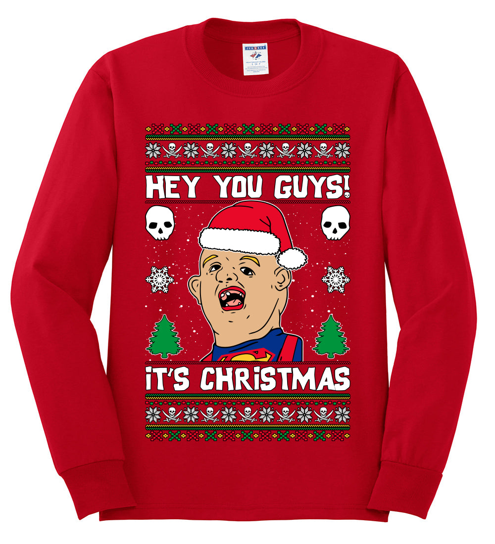 Hey You Guys! It's Sloth Never Say Die, Christmas Gifts, Funny Xmas Gift Idea, Ugly Christmas Sweater Mens Long Sleeve Shirt