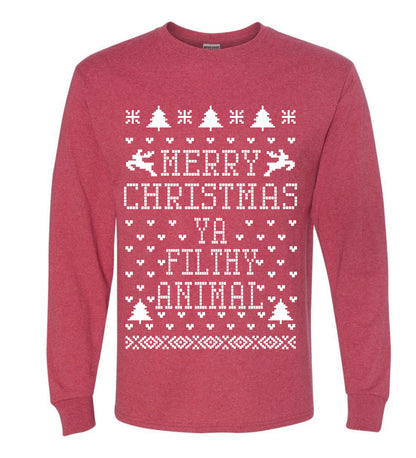 Merry Xmas You Filthy Animal, Christmas Gifts, Funny Xmas Gift Idea, Ugly Christmas Sweater Mens Long Sleeve Shirt