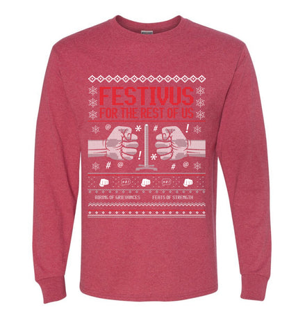 Festivus for the Rest of Us, Christmas Gifts, Funny Xmas Gift Idea, Ugly Christmas Sweater Mens Long Sleeve Shirt