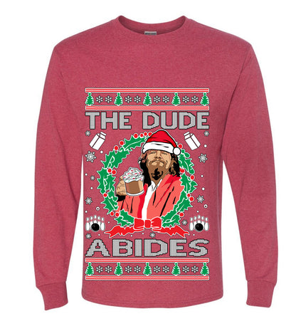 Big Lebowski - The Dude Abides, Christmas Gifts, Funny Xmas Gift Idea, Ugly Christmas Sweater Mens Long Sleeve Shirt
